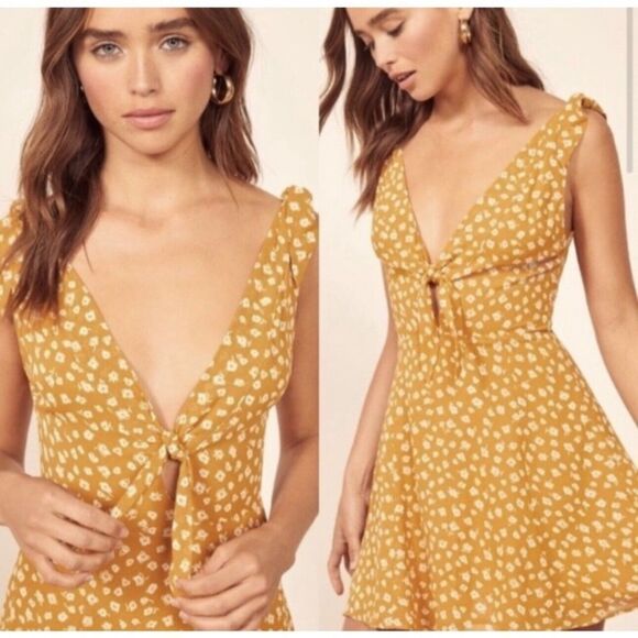 NWOT Reformation Nola Mini Yellow Dress Size 6 - Picture 5 of 11